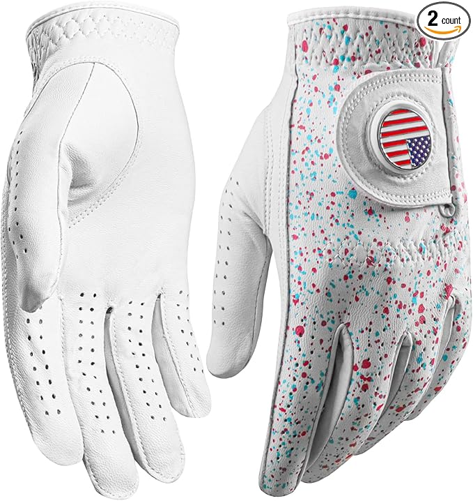 Golf Gloves Men All Premium Cabretta Leather 1 Pack with 2 Ball Marker, Mens Golf Glove Right Handed Golfer Left Hand All Weather Grip, Fit Size Small Medium ML Large XL
