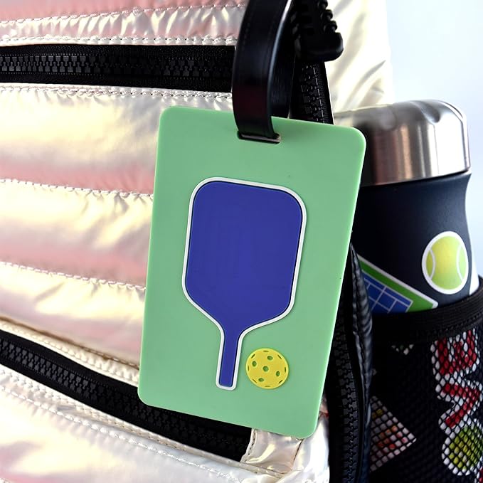 Pickleball Bag Tag – Pickleball Paddle Shape, Flexible & Waterproof Silicone Luggage Tag, Secure Strap for Bag Identification, Great Pickleball Gift for Players & Enthusiasts