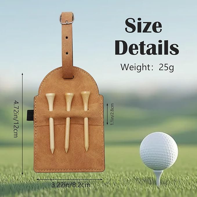 Personalized Golf Tee Bag Tags Custom Golf Tee Holders for Golf Bag，3 Wooden Tees Leather Gift for Golfer Men Women Dad Grandpa, or Uncle