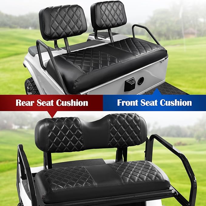NOKINS 4PCS Golf Cart Diamond Seat Covers Kit,Front and Rear Seat Covers Fits for EZGO/Club Car/Yamaha Original Regular Seat Cushion, No Stapler