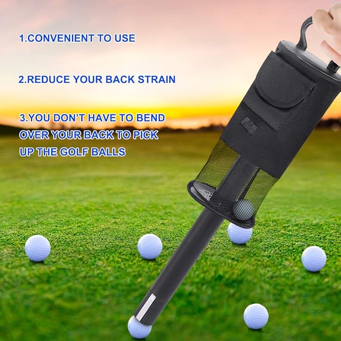 Golf Ball Collector, Golf Ball Shag Bag Holds About 75 Balls Golf Detachable Ball Retrievers Tube with Storage Bag Golf Ball Picker Scooping Device