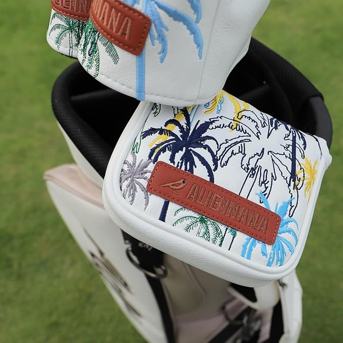 Golf Club Head Covers 3 Wood Headcover Hawaii Coconut Tree Style Elegant Embroidery Premium Leather Waterproof Driver Cover Fairway Wood Cover Hybrid Cover with Number Tags