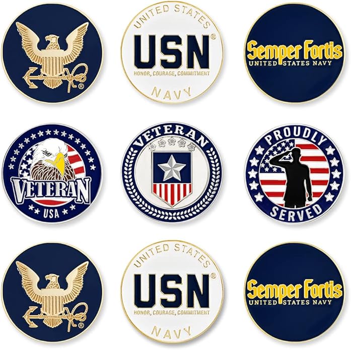 PinMart’s Officially Licensed United States Veteran Bundle Pack of 9 Golf Ball Markers - Golf Accessories for Men and Women - Magnetic Veteran Ball Markers Set of 9
