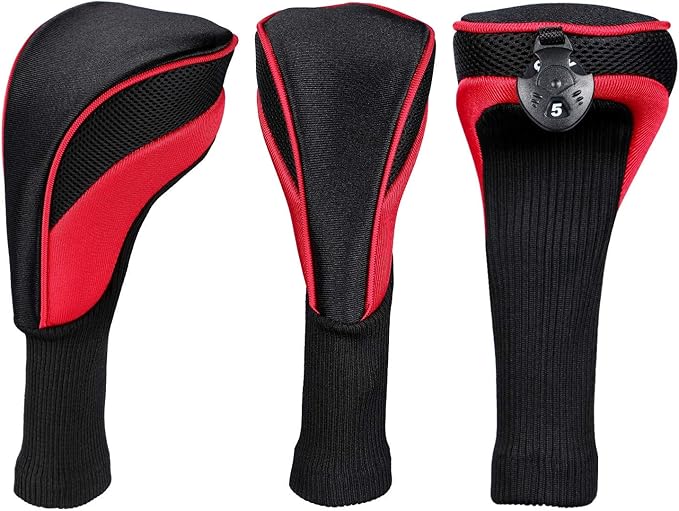Black Golf Club Head Cover for Driver Fairway 3 Pcs Woods Headcovers, Golf Accessories Hybrid Head Covers Set with Interchangeable Tags 3 4 5 7 X