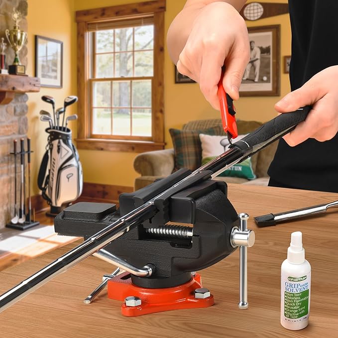 2-in-1 Golf Grip Kit for Regripping Golf Clubs, Portable Golf Club Regripping Kit with Golf Grip Solvent, Quick Adjustment Table Vise Rubber Clamp for Golf Grip Removal Tool