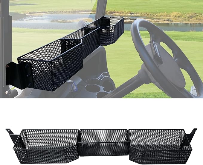 Golf Cart Inner Front Storage Basket for E-Z-GO RXV 2008+, No Drilling Combined Steel Independent Front Inner Dash Tray Storage Organizer for EZGO RXV 2008-2025 Accessories, Black