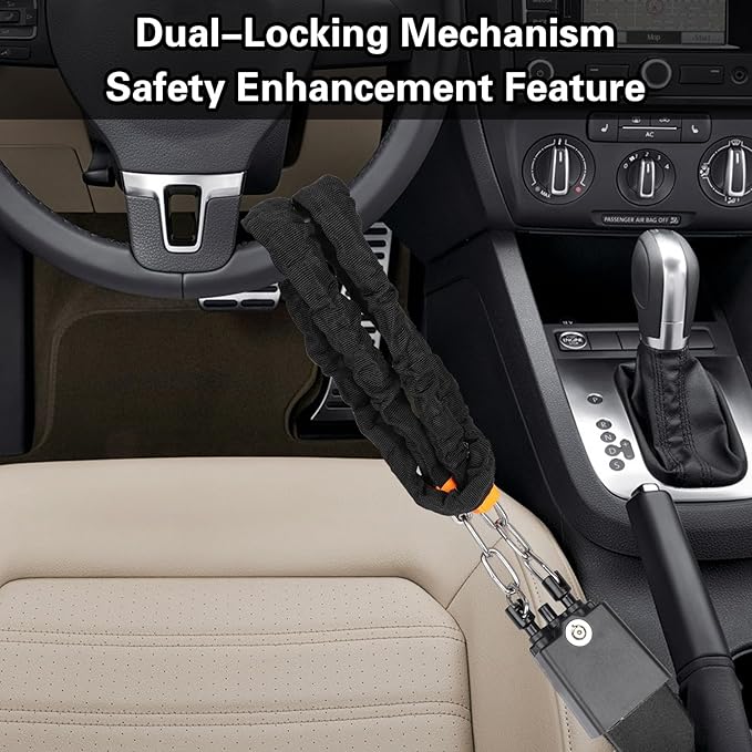 Universal Cars Steering Wheel Lock, Seat Belt Lock, Club Steering Wheel Lock, Lightweight & Portable, Car Security Anti-Theft Device Fits Most Vehicles, SUVs, Golf Carts, Includes 2 Keys (Black)