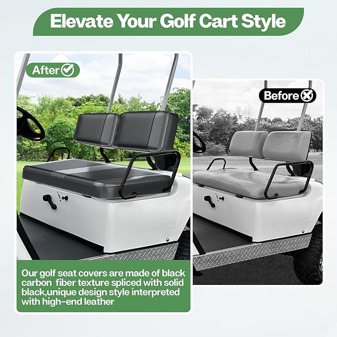 T TGBROS Golf Cart Seat Covers Fit for Yamaha Club Car EZGO Ordinary Front Rear Seat Cushion Waterproof Vinyl Leather Breathable Comfortable Replacement Black Seat Cover Anti-Scratch