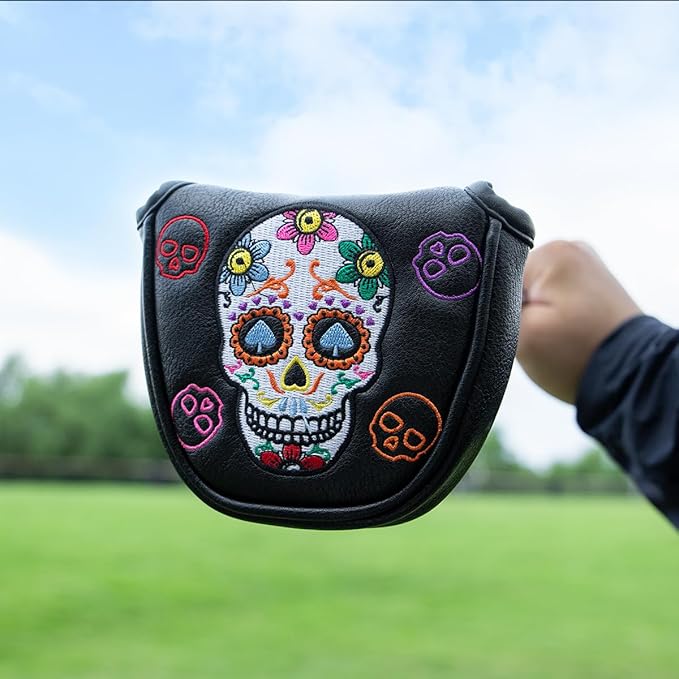 Montela Golf Club Covers,Colorful Skeleton Putter Cover Driver Covers Fairway Wood Headcover Hybrid Cover Leather Blade Putter Headcover Mallet for Brand