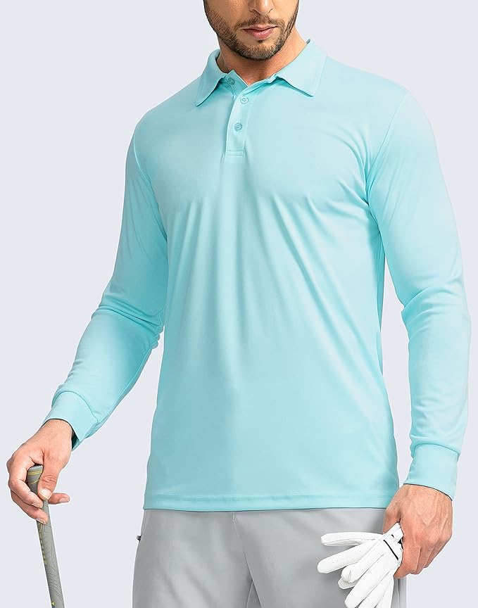Men's Polo Shirt Long Sleeve Golf Shirts Lightweight UPF 50+ Sun Protection Cool Shirts for Men Work Fishing Outdoor