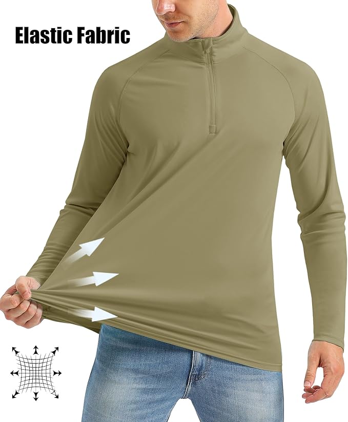MAGCOMSEN Men's Long Sleeve Sun Shirts UPF 50+ Tees 1/4 Zip Up Fishing Running Rash Guard T-Shirts Outdoor Shirt