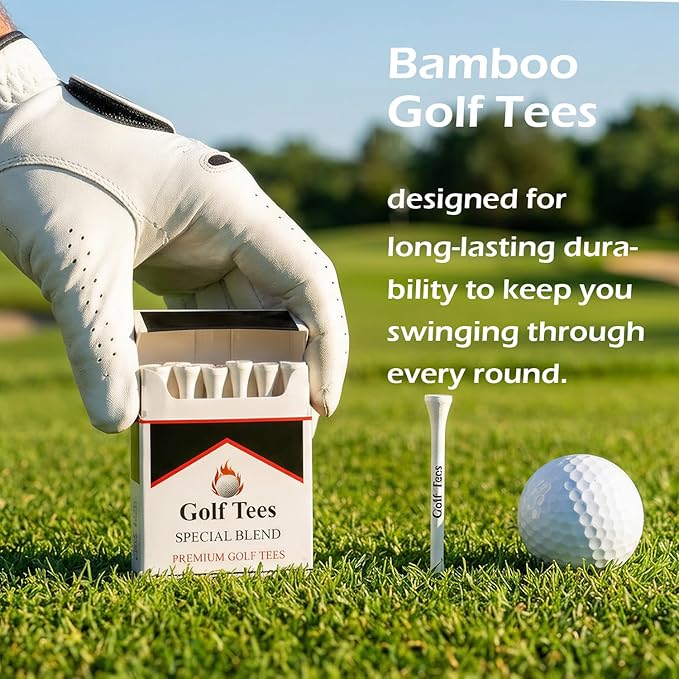 Premium Bamboo Golf Tee 83mm (3.25") Tees | Golf Gifts for Men | Funny Golf Accessory for Golfers | Vintage-Style Tee Case Golf Accessories for Men or Women