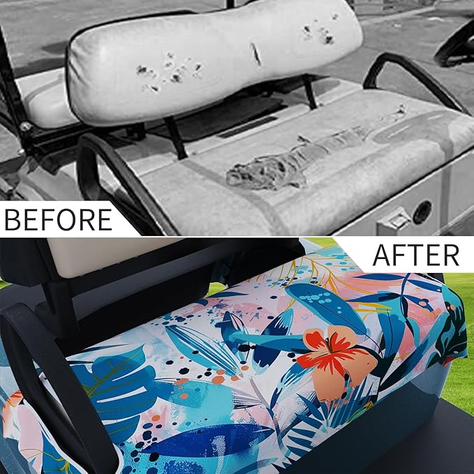 AQQA Golf Cart Seat Covers, Tropical Palm Leaf-Boho-Marble Microfiber Golf Cart Seat Blanket, Golf Blanket, Golf Accessories, Golf Cart Seat Towel Fits All 2-Seat Golf Carts, 55"x 32"