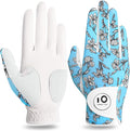 FINGER TEN Stylish Golf Gloves Women with Ball Marker 1 Pack for Left or Right Hand, Breathable Glove with Fashion Patterns for Ladies Right Left Handed Golfer