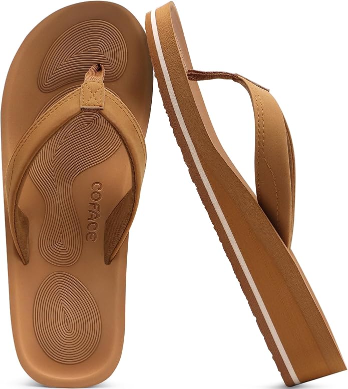 COFACE Flip Flops for Women With Comfortable Arch Support Ladies Fashion Platform Thong Sandals Soft Yoga Mat Sole For Beach/Indoor Outdoor