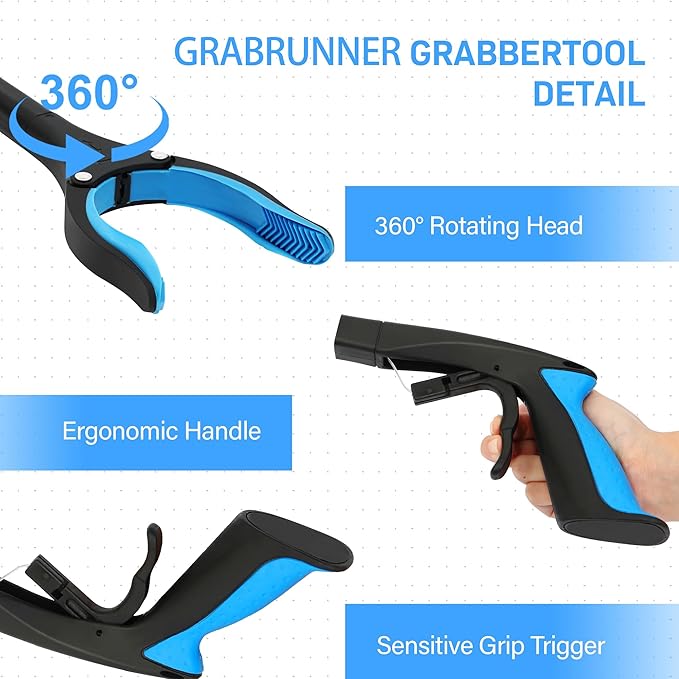2 Pack 32 inch GrabRunner Reacher Grabber Tool with Strong Magnetic and Swivel Head (New Blue)