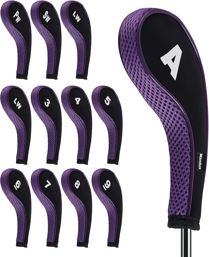 Andux Number Print Golf Iron Club Head Covers Long Neck with Zipper 12pcs/Set
