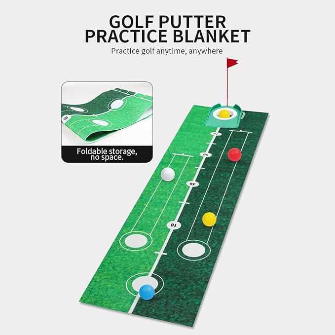 Golf Putting Green - Indoor Games Practice Equipment Golfing Accessories for Children Girls Backyard Yard Beach Camping Birthday, Kids Golf Training Set with Practice Pad
