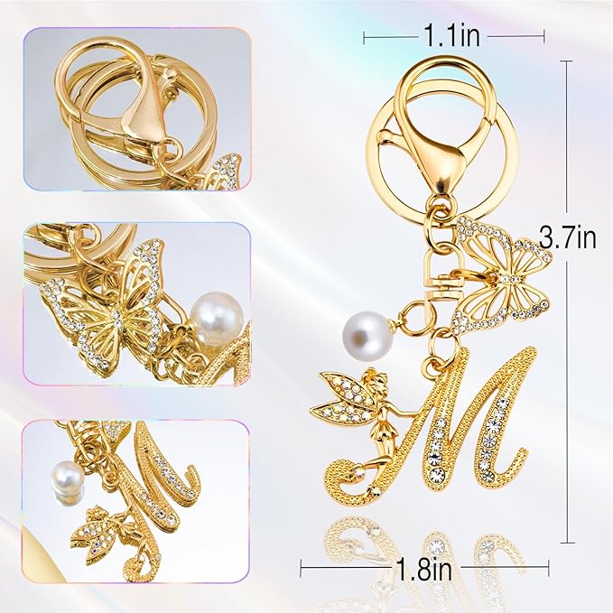 Initial Keychain Bag Charm Women Purse Charms for Handbags Accessories Charm for Wallet Butterfly Pendant for Girls