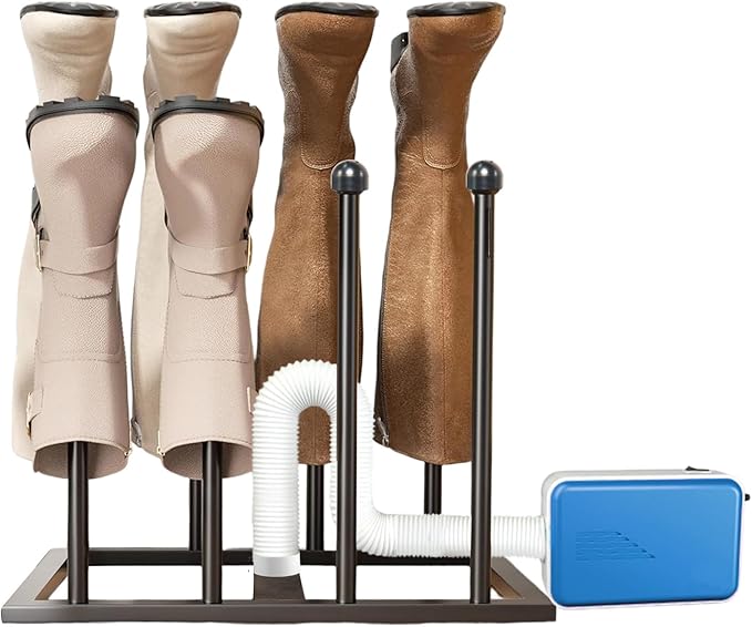 Boot Rack Organizer Tall Boots Boot Storage Free Standing Shoe Racks Black Metal for Dorm Room, Closet, Entryway, Bedroom for 4 Pairs With Multifunctional Portable Dryer 600W(54.4*50.1*30)