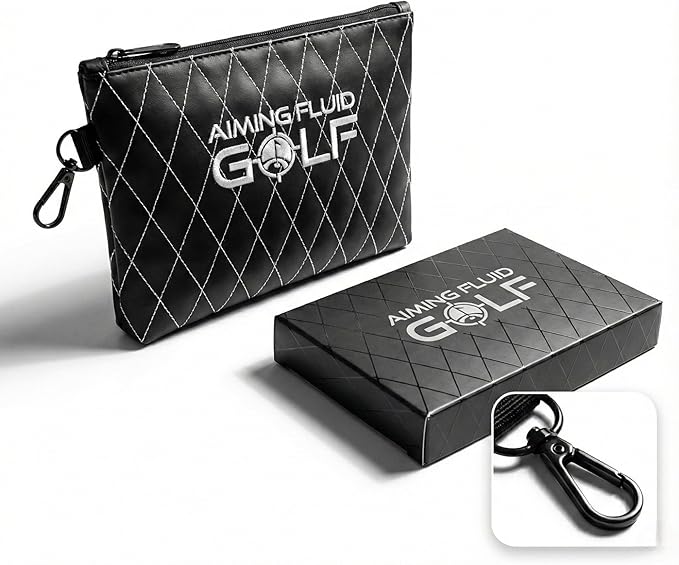 Premium Leather Golf/Travel Valuables Pouch – Luxury Zippered Utility Bag I Diamond Stitching I 360° Swivel Clip I Soft Interior for Golf Accessories & Travel Essentials (Black)