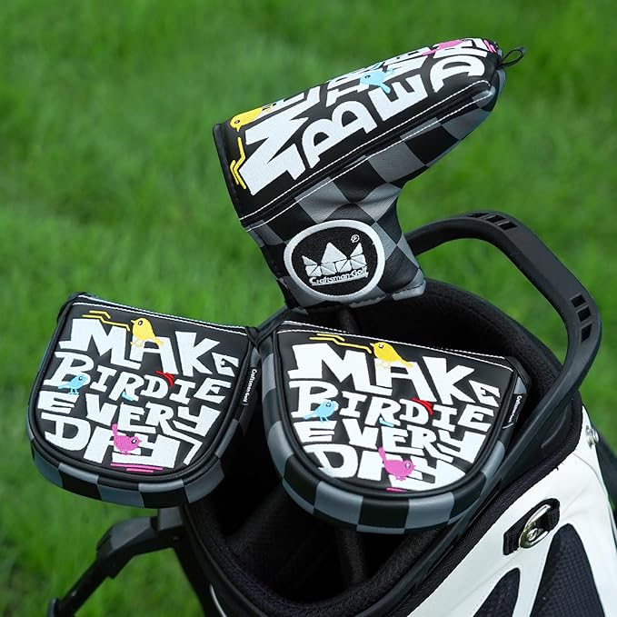 Craftsman Golf Make Birdie Everyday Black and Gray Checkers Golf Club Headcover for Woods and Driver Hybrids Irons Protector Putter Covers