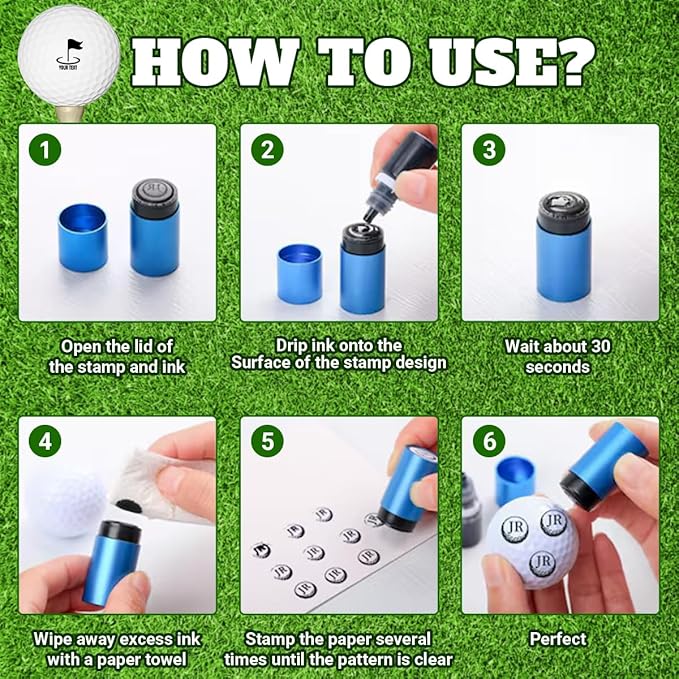 Personalized Golf Ball Stamp Custom Name Logo Monogram Self-Inking Stamper Reusable Waterproof Quick-Dry Golf Ball Marking Gifts for Golfers Dad Husband Boyfriend, 20 Designs Options