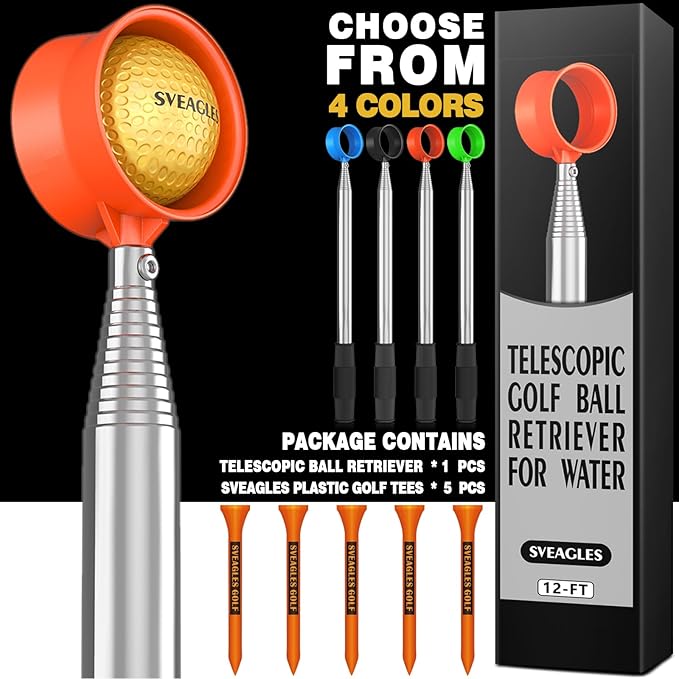 Golf Ball Retriever Telescopic for Water, 12Ft/9Ft Two-Sided Golf Ball Grabber Stainless Steel Ball Retriever Tool Golf Ball Picker Golf Accessories