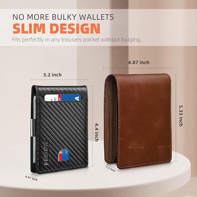 RUNBOX Money Clip Wallets for Men,Slim Leather Mens Bifold Wallet,RFID Blocking Front Pocket Wallet,Thin Credit Card Holder with Gift Box