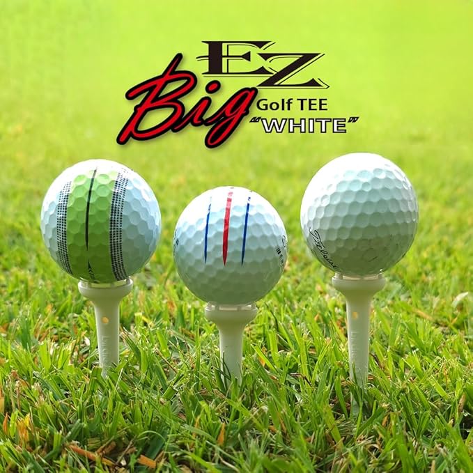 Big Easy White Golf Tee Set – 3.25" Tees with Height Adjust, 6-Prong Low-Friction Head, Silicone Stopper – (12pcs Golf Tees and 12pcs Stopper / 1pack)