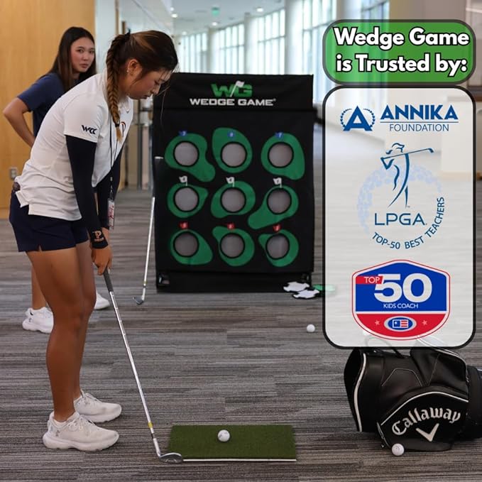 Large Premium Golf Short Game Practice Indoor/Outdoor Chipping and Pitching Net with True Auto Ball Return, 9 Holes of Golf, Tic-Tac-Toe and More!