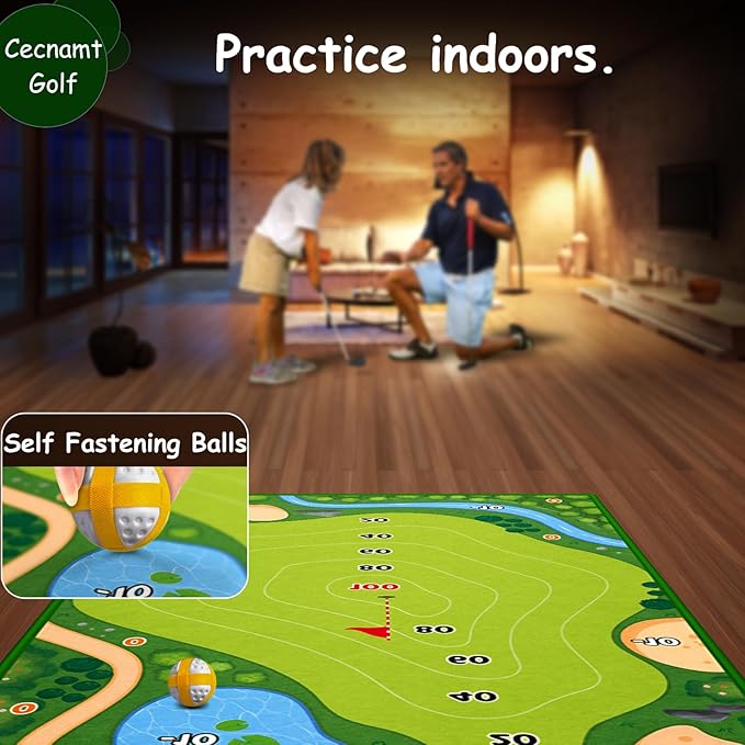 Golf Chipping Game - Battle With Club & Hitting Mat, Chip Sticky Practice Set for Adults Kids Indoor Outdoor Backyard