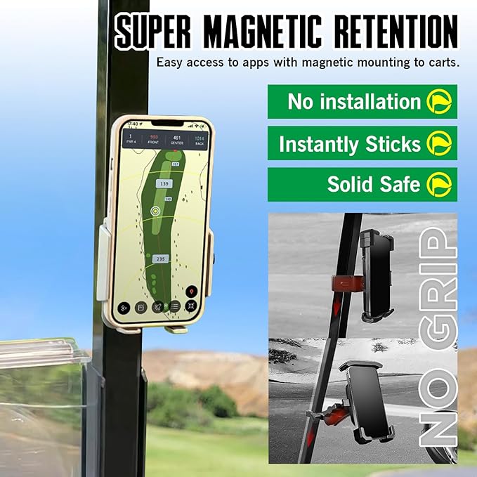 Dprofy Strong Magnetic Golf Phone Holder for Cart - Mount Accessory Fit for All Popular Smart Phones, Special Design for Thick Case and Ring Holder (Grey)