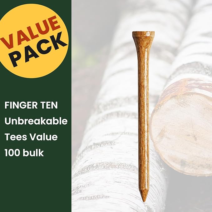 FINGER TEN Golf Tees Wood for Men Wooden Tee 1 1/2 2 3/4 3 1/4 Inch Western Birch Value 100 Pack, Reduce Friction Spin Tall Sturdy Base for Stability Long-Lasting Durability