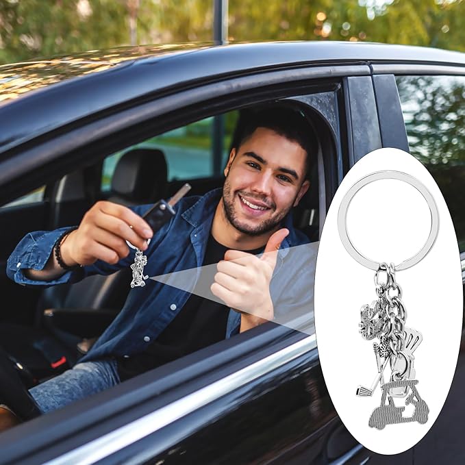 12Pcs Metal Golf Keychain Unisex Sport Keyrings Golf Club Golf Cart Golf Bag I Love Golf Charm Key Holder for Women Men Gift or Sports Party Decorations