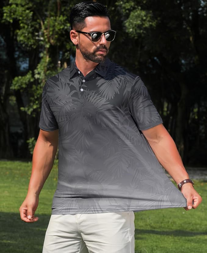 zeetoo Men's Polo Shirts Hawaiian Golf Polos Shirts Short Sleeve Performance Moisture Wicking Mens Golf Shirts