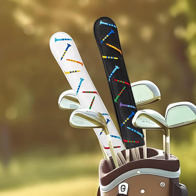 Golf Alignment Stick Cover Premium Leather Perfect Cover for Alignment Sticks Classic Tee Design Alignment Sticks Holder Golf Club Protector Holds 2 Sticks.