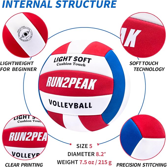 Light Soft Beginner Volleyball - Lightweight Soft Foam Composite Cover Training Ball, Official Size 5 - Gentle on Arms, Safe for Indoor Play, Youth Practice, or Recreational Games
