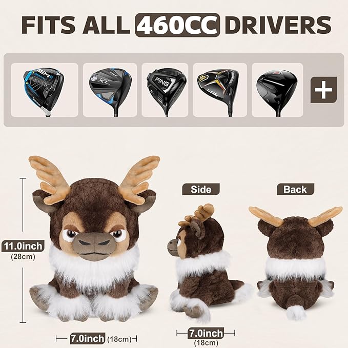Driver Headcover Funny Golf Headcover Animal Golf Club Head Covers Gorilla Alces Moose Mammoth Design Black Plush Golfing Gifts for Men Women Golfer Fits up to 460CC Driver Head