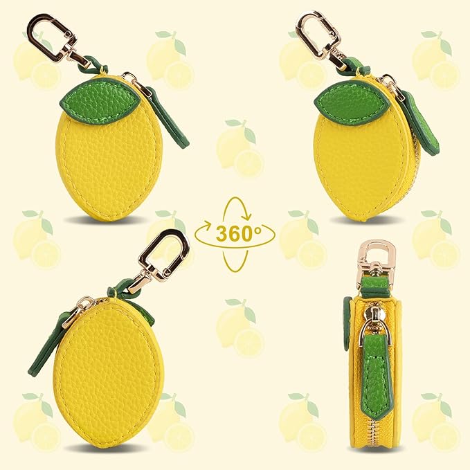 XSUIOY Orange Fruit Coin Purse Keychain Bag Charm, Mini Leather Coin Purse & Pouch Airtag Holder Keychain, Kawaii Bag Charms for Handbag, Tote, Keys, Airtag, Gifts for Girls & Women