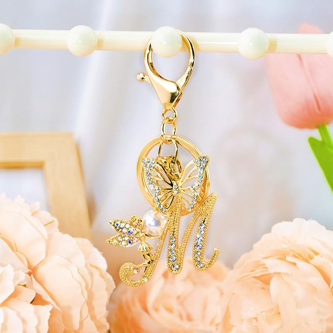 Initial Keychain Bag Charm Women Purse Charms for Handbags Accessories Charm for Wallet Butterfly Pendant for Girls