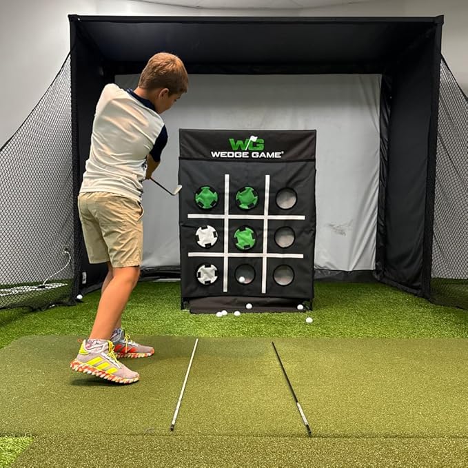 Large Premium Golf Short Game Practice Indoor/Outdoor Chipping and Pitching Net with True Auto Ball Return, 9 Holes of Golf, Tic-Tac-Toe and More!
