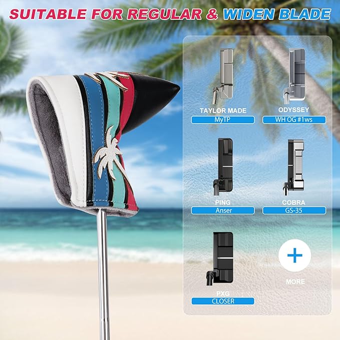 mytag Tropical Golf Headcovers, Coconut Tree Golf Head Covers for Woods and Driver, Putter Covers 3D Embroidery
