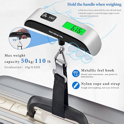 Luggage Scale, 110lb Luggage Weight Scale with 4 Unit Switching Functions&LED Display, Luggage Scale Travel Digital for Weighing Luggage, Backpacks, Packages and Markets