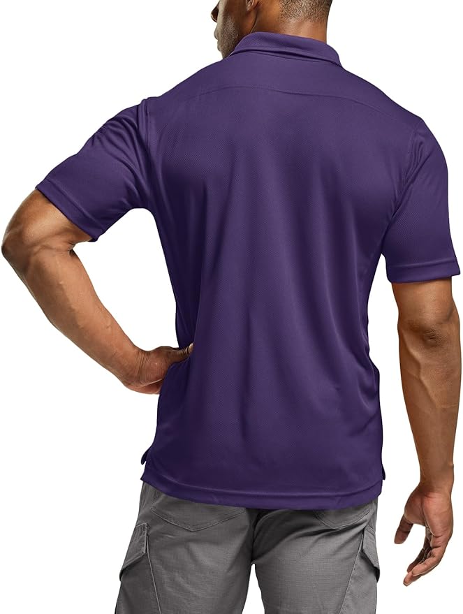 CQR Men's Polo Shirts, Tactical Short Sleeve Golf Performance Shirts, Lightweight Dry Fit UPF 50+ Pique