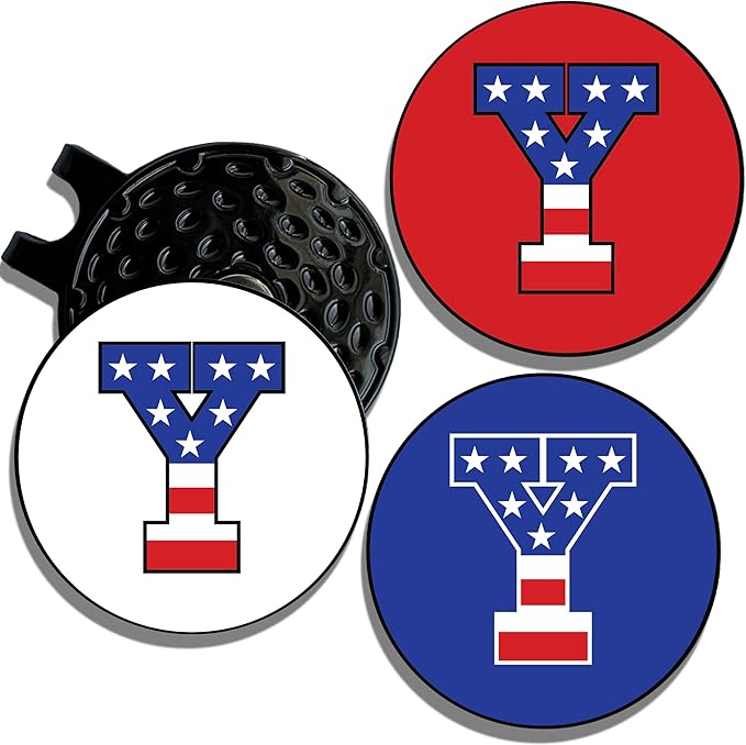 Wolf Golf Towels Golf Ball Marker Hat Clip | USA Monogram | 1 Magnetic Clip + 3 Ball Markers | Patriotic Golf Accessories for Men & Women