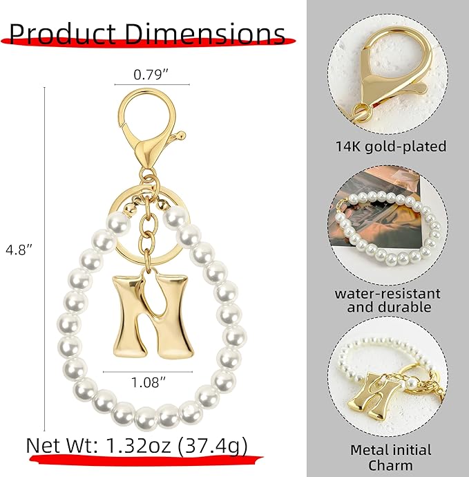 Gold Bubble Heart, Cherry, Bow & More Designs Letter Initial Keychain Bag Charms – Cute Purse Charms for Handbags