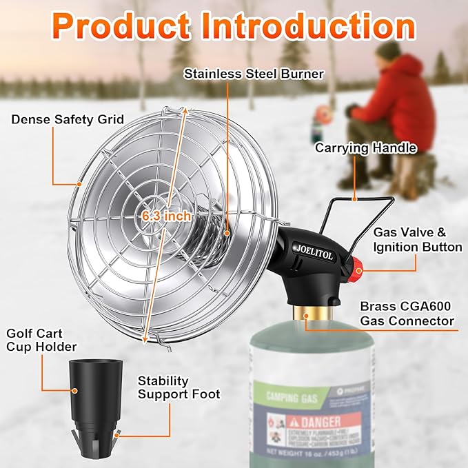 Golf Cart Heater, 9200 BTU Portable Propane Heater with Golf Cart Cup Holder & Adjustable Flame, for EZGO, Yamaha, Club Car, Most Golf Carts(Fuel Cylinder Not Included)
