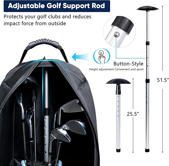 Golf Travel Bag with Wheels - Airline-Approved Heavy Duty Oxford Golf Case for Clubs, Cart&StandBag, Soft-Sided Waterproof Cover