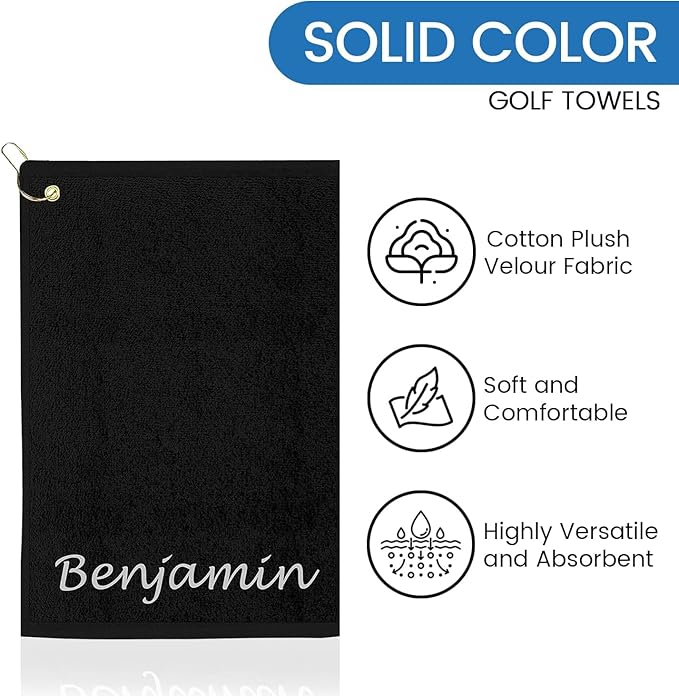 Personalized Passion Golf Towel with Embroidered Name - 16"x26" Cotton Plush Velour Golf Towels with Clip for Men and Women - Accessories Gifts for Golfers - Black